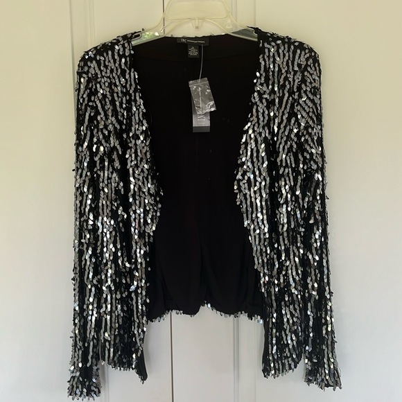 INC International Concepts Sweaters - NWT Shiny Silver pallets on Black Cardigan S